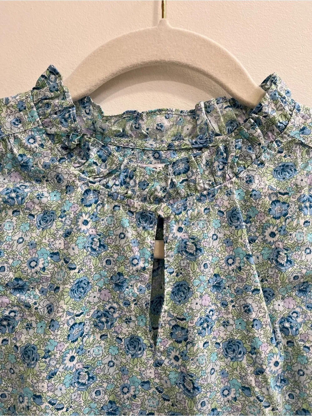 J. Crew x Liberty London Puff-sleeve top in Liberty Amelie floral blue ruffle XS